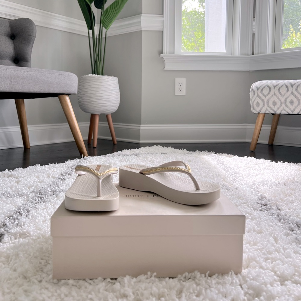 IPANEMA White Creme & Gold Platform Wedge Sandal Flip Flops 6 💕